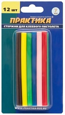 Термоклей ПРАКТИКА для клеевого пистолета, 6 цветов, 7х100мм, 12шт